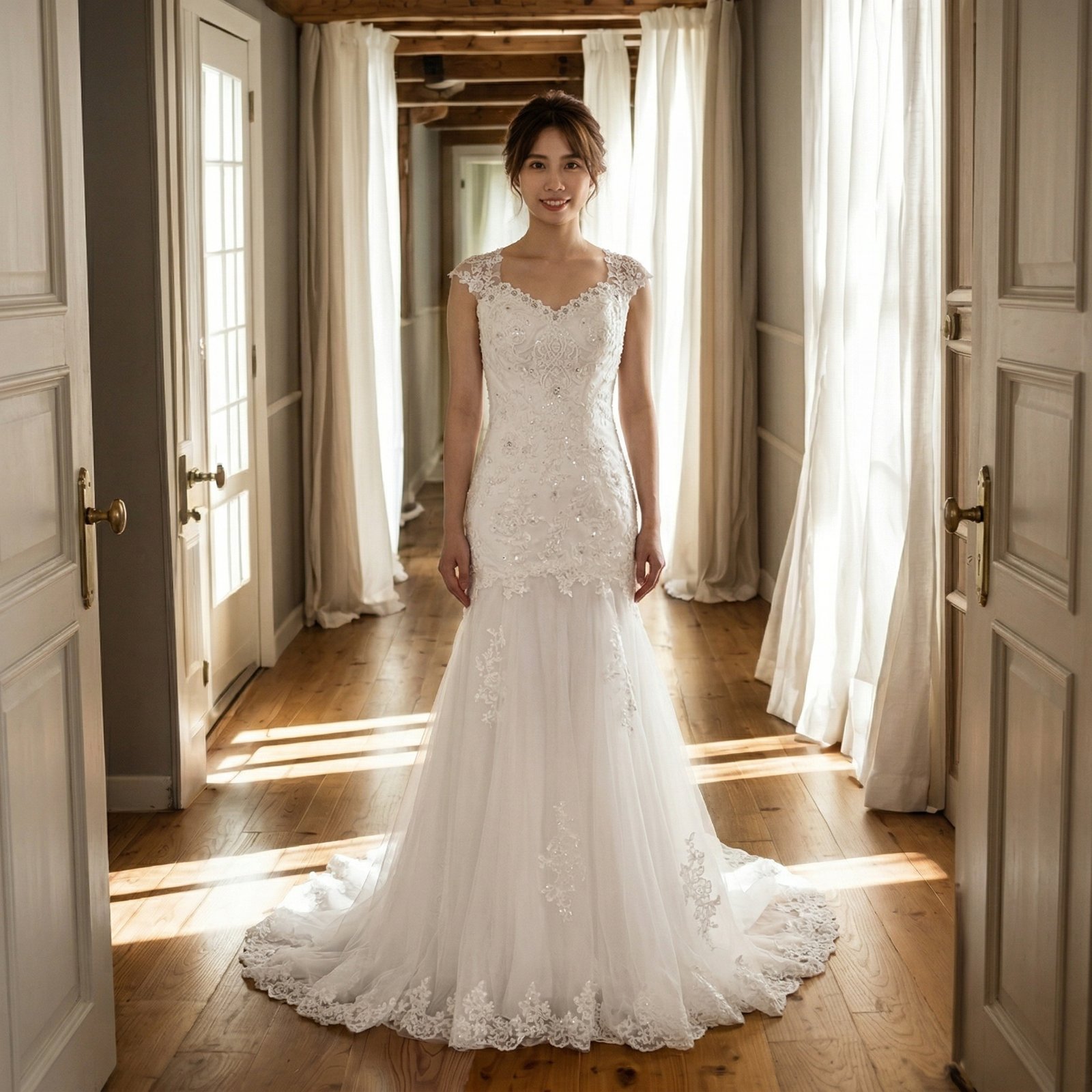 蕾丝包臀鱼尾主婚纱