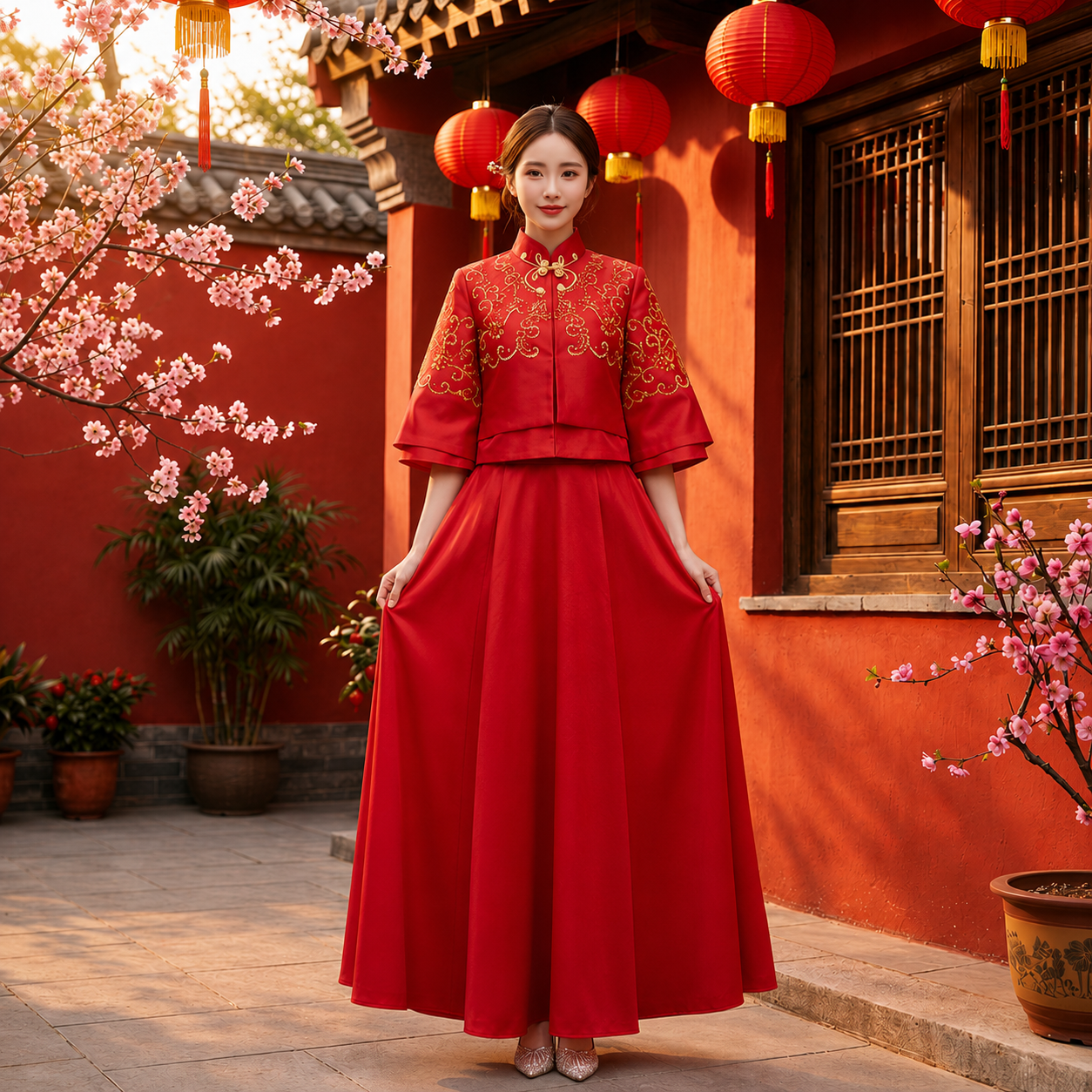 [EN] Chinese Red &amp; Gold Embroidery Xiuhe Toast Dress[CN] 中式红金刺绣秀禾敬酒服